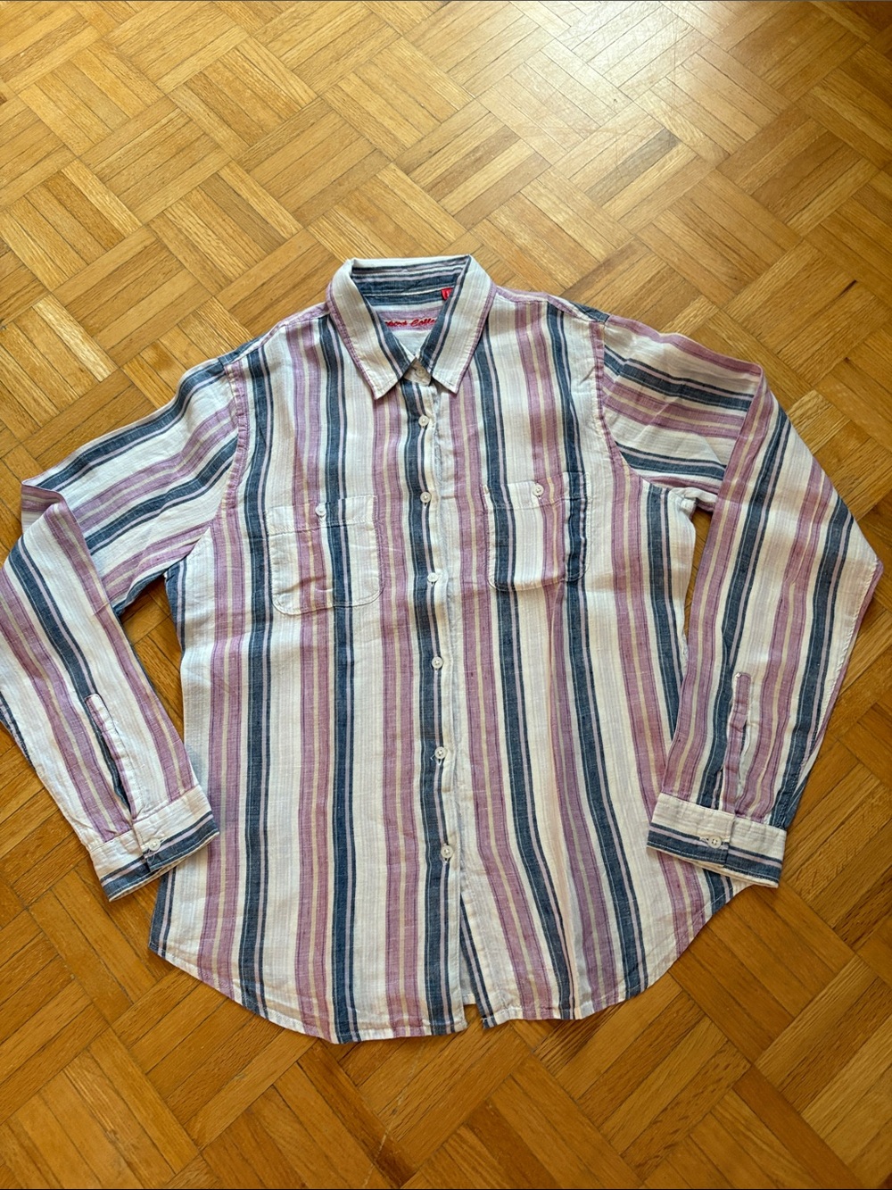 Report collection Striped Long-Sleeve Button-Up Shirt - White, Purple & Blue